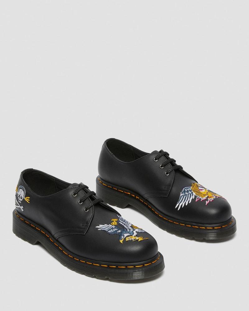 Dr Martens 1461 Souvenir Embroidered Læder Oxford Sko Dame Sort | DK 373RVD